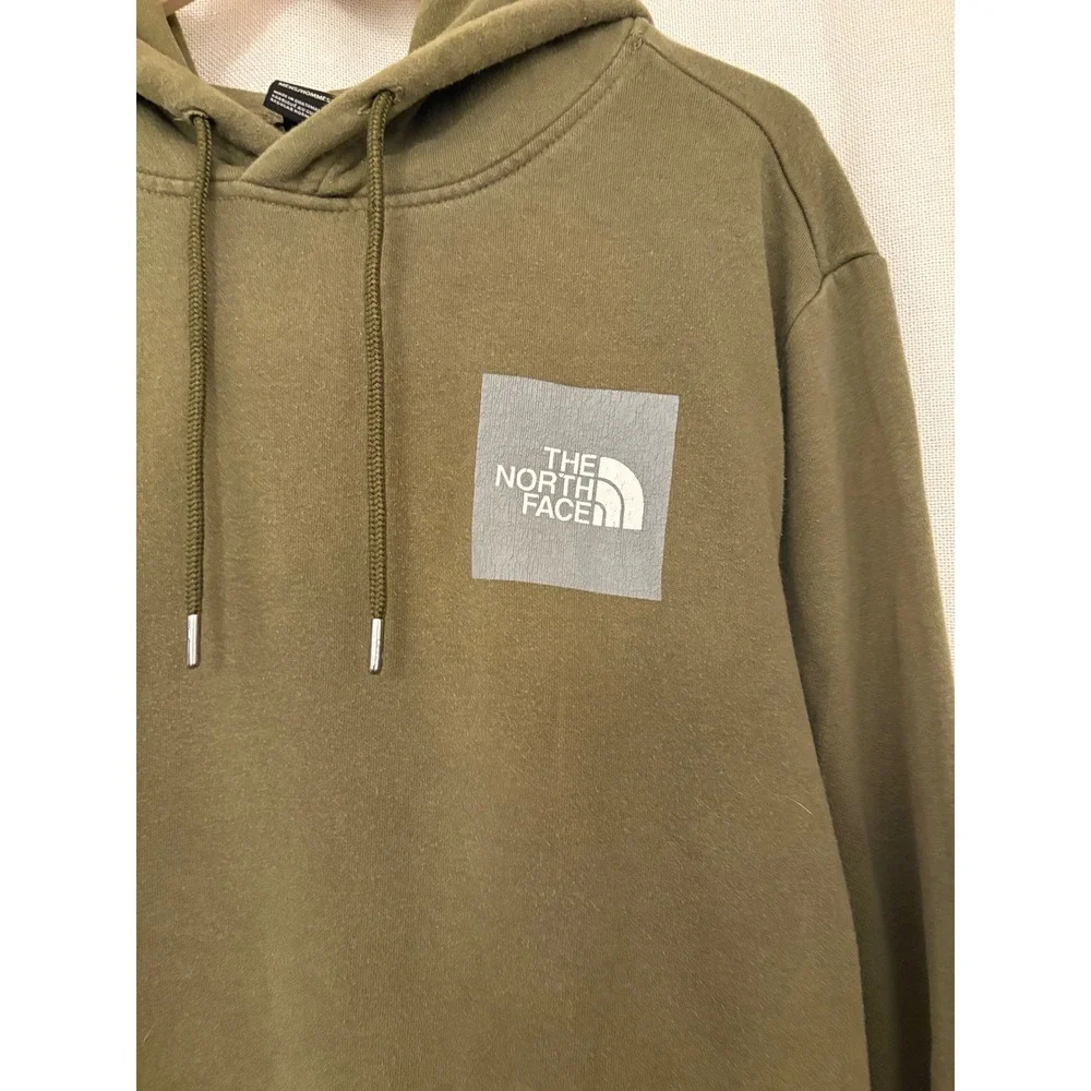 The North Face Mens Olive Green Box Logo Sleeve Graphic Pullover Hoodie Large